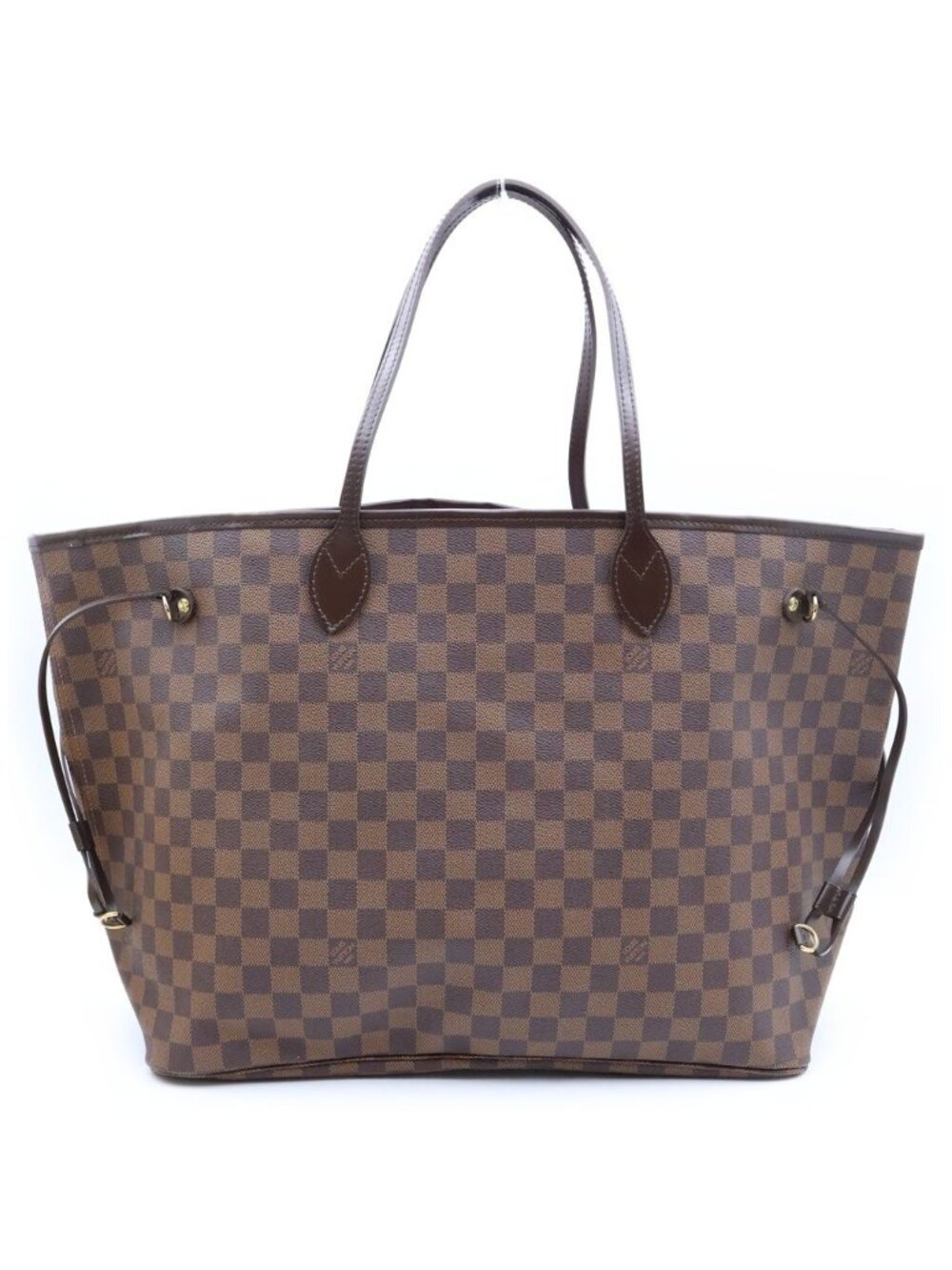 Louis Vuitton Damier Neverfull GM Tote Bag Brown Leather Gold